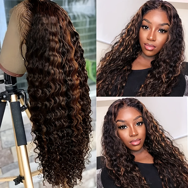 Highlight Lace Front Wig Human Hair 1B/30 Black And Brown Deep Wave Wigs Glueless Wigs Human Hair Pre Cut 13x4 HD Lace Frontal Wig Human Hair Pre Plucked with Baby Hair 200% Density human hair bundles
