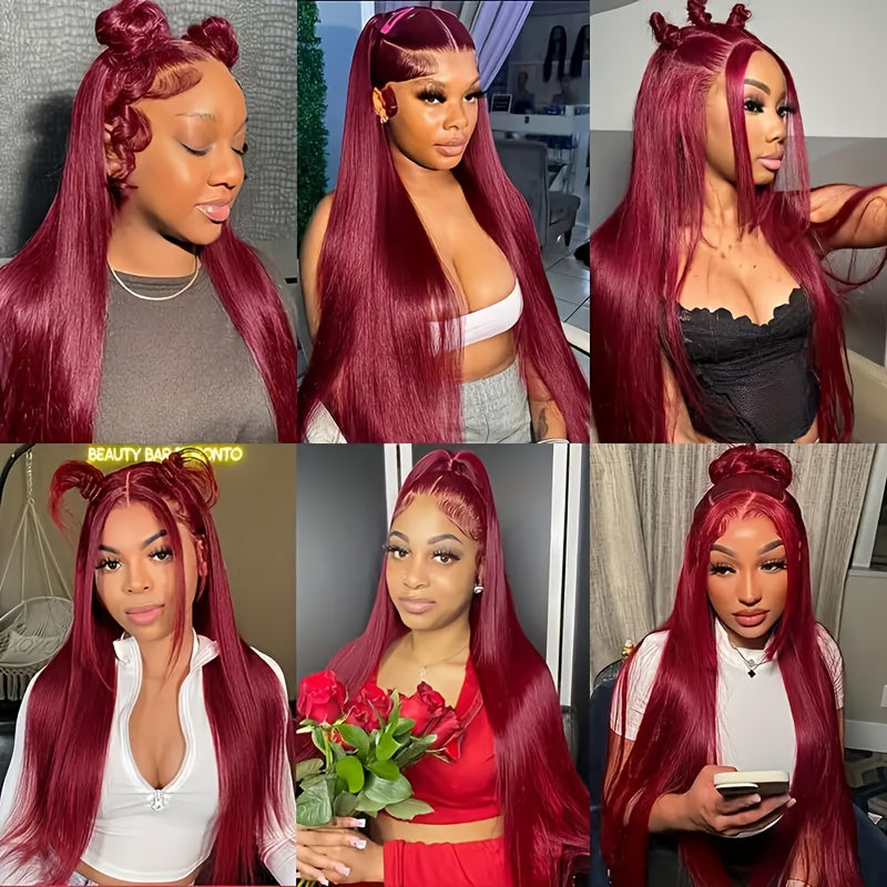 Hair Sophisticated 99J Burgundy Lace Front Wig – 13x4 HD Transparent Lace, 200% Density, Pre-Plucked with Baby Hair, Glueless Human Hair Wig, Available in 22-34 Inches