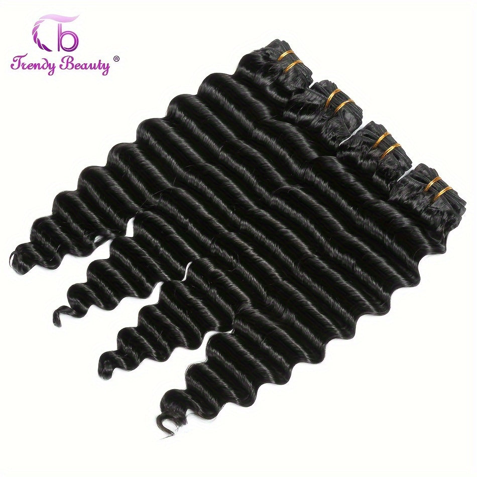 Hair Sophisticated Brazilian Deep Wave Human Hair – 4 Bundles + 4x4 Transparent Lace Closure | 100% Unprocessed Virgin Hair | Free Part | 5-Piece Bundle Deal