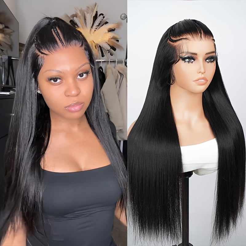 Hair Sophisticated Pre-Braided Wear & Go Wig – 13x4 HD Transparent Lace Front Human Hair Wig, Straight, Glueless, Pre-Cut, Pre-Styled, 180% Density