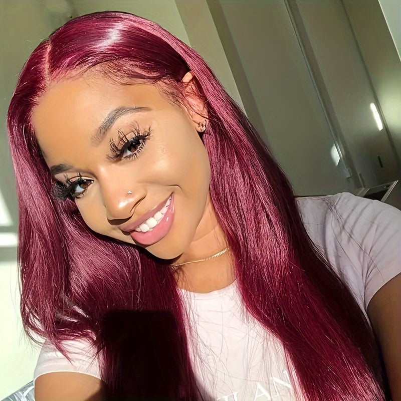 Hair Sophisticated 99J Burgundy Lace Front Wig – 13x4 HD Transparent Lace, 200% Density, Pre-Plucked with Baby Hair, Glueless Human Hair Wig, Available in 22-34 Inches