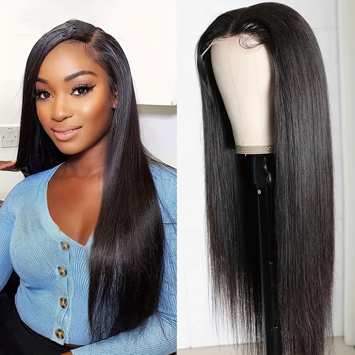 Hair Sophisticated Natural Straight Wig – 13x4 HD Lace Front Human Hair Wig, 200% Density, Bye Bye Knots, Pre-Plucked & Pre-Cut Glueless Wig for Black Women