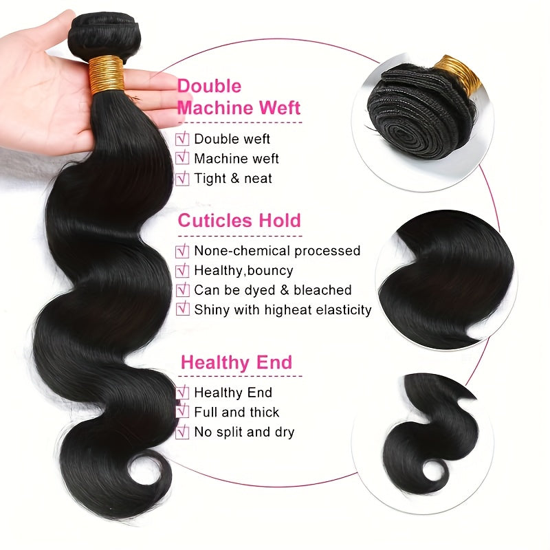 15A Grade 100% Unprocessed Brazilian Virgin Hair Body Wave Human Hair Bundles - 2pieces Full And Thick Natural Black Salon Quality Raw Hair Extensions For Women