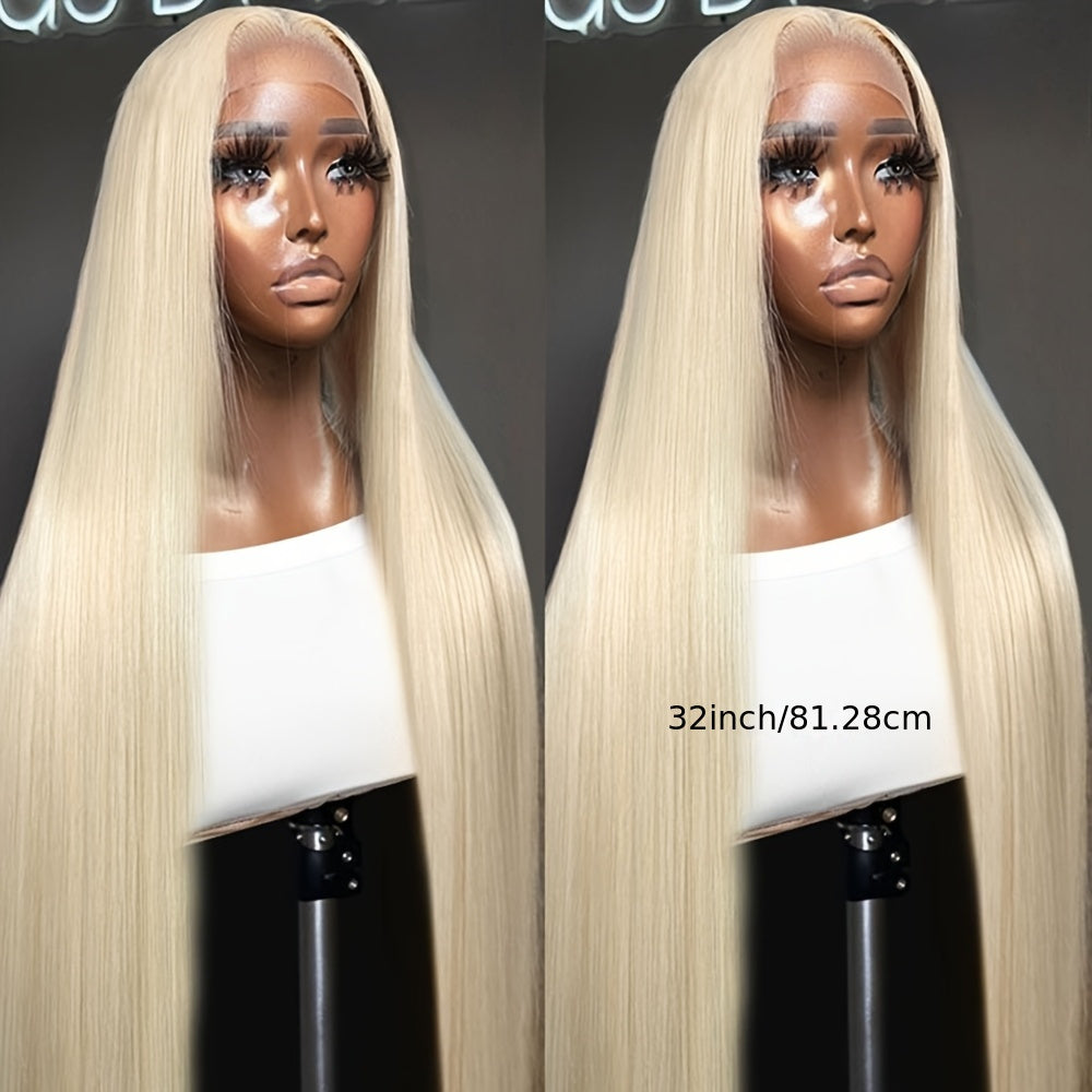 Hair Sophisticated 32" 613 Blonde Straight Lace Front Wig – 13x4 HD Transparent Brazilian Virgin Human Hair, 200% Density, Pre-Plucked with Baby Hair, Free Part Design