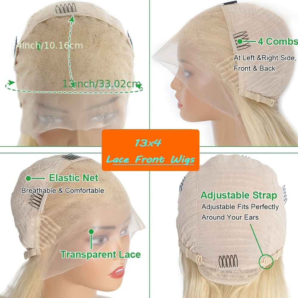 Hair Sophisticated 32" 613 Blonde Straight Lace Front Wig – 13x4 HD Transparent Brazilian Virgin Human Hair, 200% Density, Pre-Plucked with Baby Hair, Free Part Design