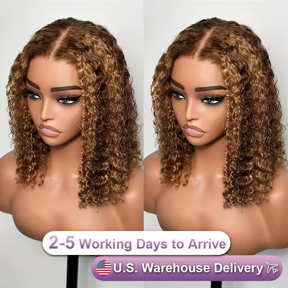 12-16 Inch Burgundy 99J Water Wave Bob Wig, 13x4 HD Human Hair, Pre-Plucked with Baby Hair, Ombre Highlight P4/27, Natural Looking Realistic Hairline, Versatile Styling Options, Elegant Wine Red Curly Style for Women, Hair Wi