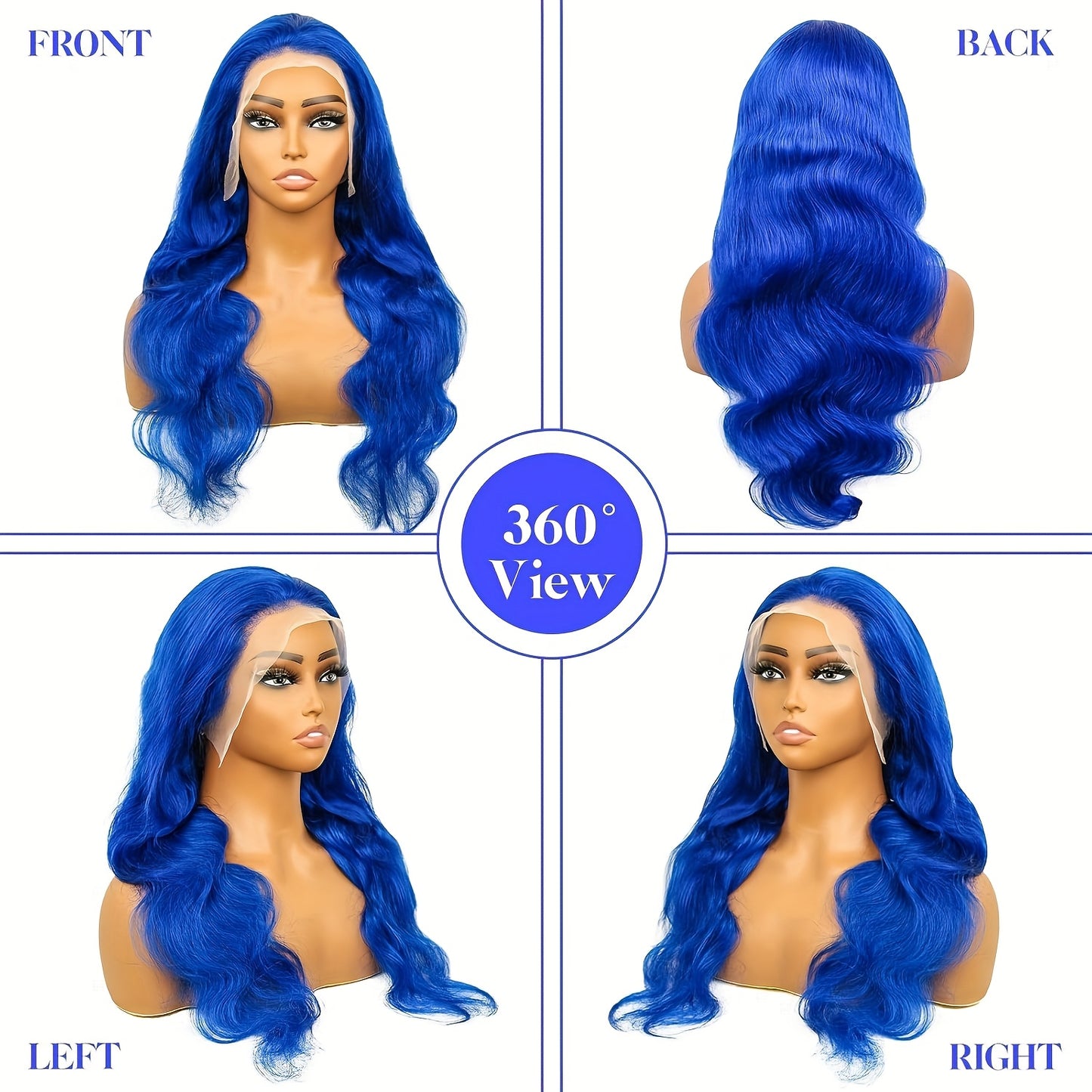 Hair Sophisticated Blue Body Wave Lace Front Wig – 13x4 HD Lace, 100% Human Hair, Pre-Plucked, Glueless, 12A Grade, 180% Density, Vibrant Colored Wig for Women
