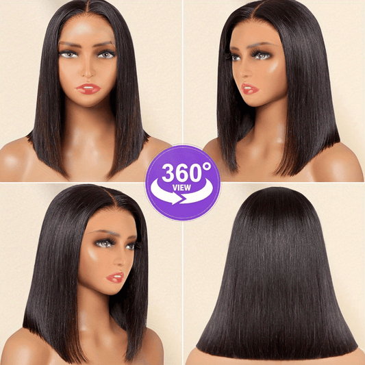 Hair Sophisticated 250% Density Bob Wig – 13x4 HD Lace Front, Brazilian Remy Human Hair, Pre-Plucked with Baby Hair, Natural Black, Glueless & Invisible Lace Frontal Wig for Women