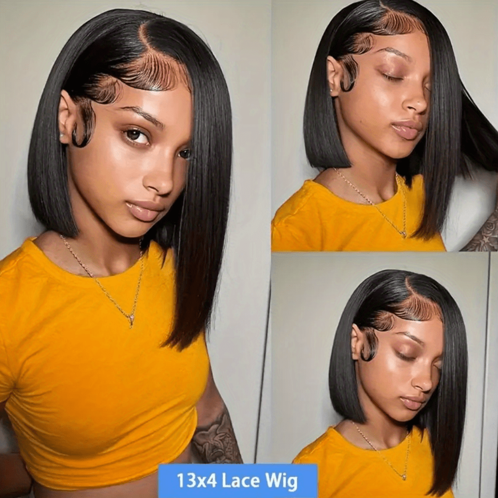 Hair Sophisticated 250% Density Bob Wig โ 13x4 HD Lace Front, Brazilian Remy Human Hair, Pre-Plucked with Baby Hair, Natural Black, Glueless & Invisible Lace Frontal Wig for Women