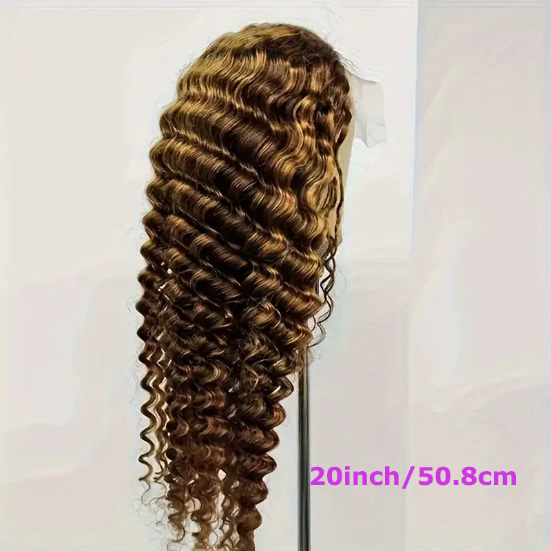 250% Density Human Hair 13x4 Lace Front Long Loose Deep Wave Wig with Honey Blonde Highlights and Ombre P4/27 Transparent Lace