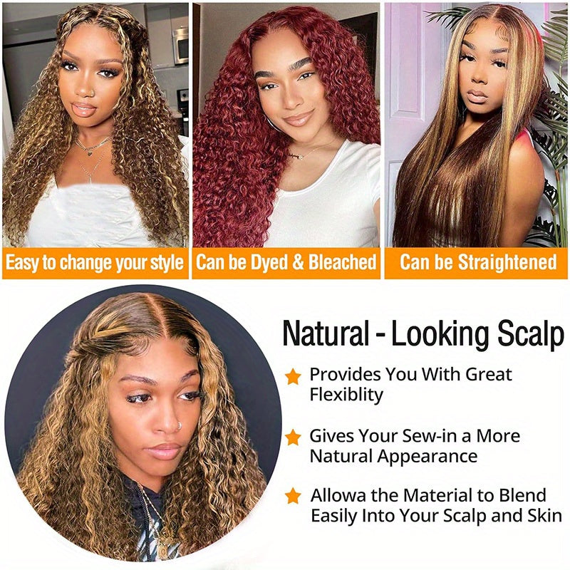 250% Density Human Hair 13x4 Lace Front Long Loose Deep Wave Wig with Honey Blonde Highlights and Ombre P4/27 Transparent Lace
