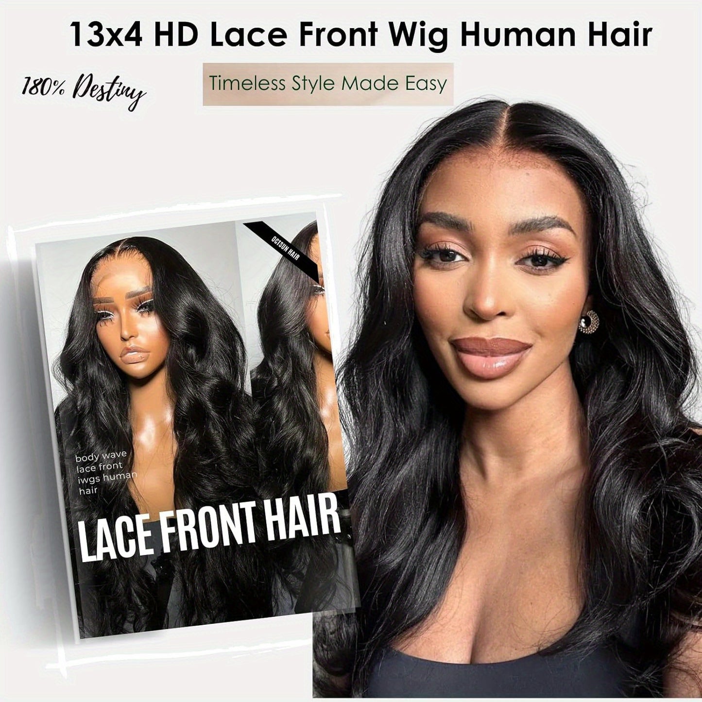 Hair Sophisticated Body Wave Lace Front Wig – 13x4 HD Transparent Lace, Pre-Plucked with Baby Hair, 100% Human Hair, 200% Density, Natural Color Wig for Women