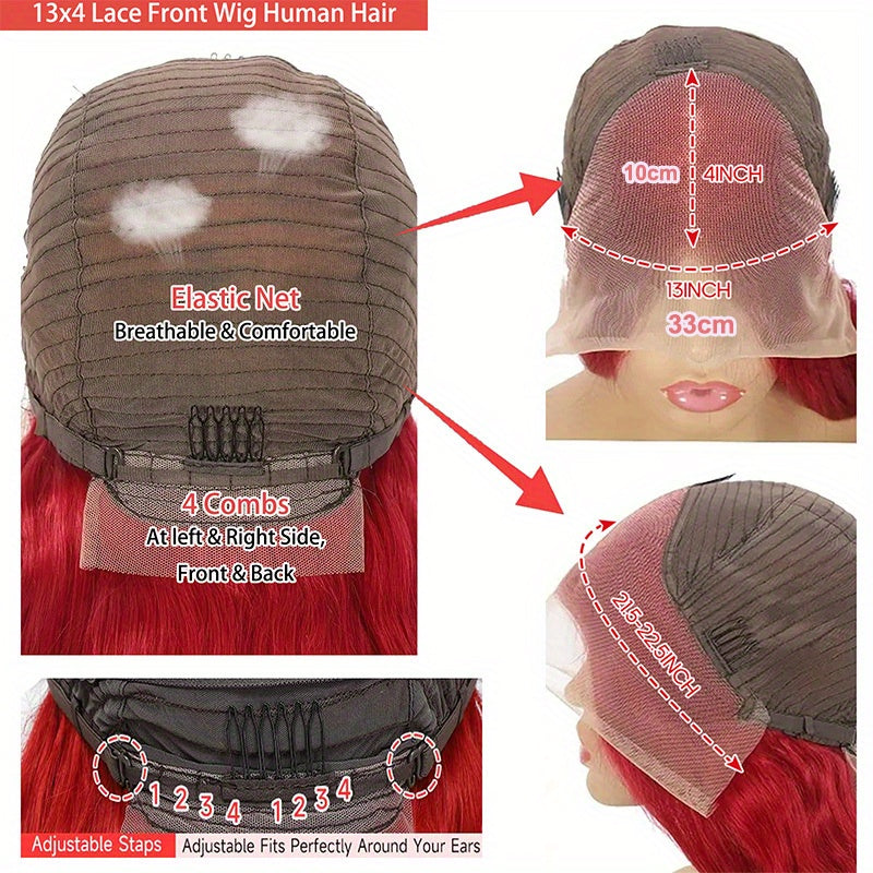 Hair Sophisticated Red Lace Front Wig – 13x4 HD Transparent Straight Human Hair Wig, 200% Density, Glueless, Pre-Plucked with Baby Hair, Bold & Elegant Look for Women