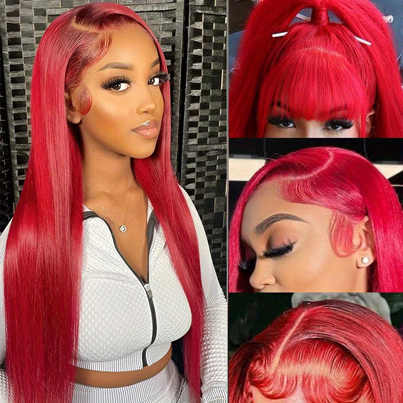 Hair Sophisticated Red Lace Front Wig – 13x4 HD Transparent Straight Human Hair Wig, 200% Density, Glueless, Pre-Plucked with Baby Hair, Bold & Elegant Look for Women