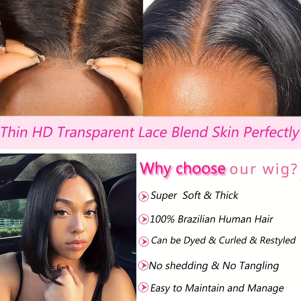 Hair Sophisticated 250% Density Bob Wig โ 13x4 HD Lace Front, Brazilian Remy Human Hair, Pre-Plucked with Baby Hair, Natural Black, Glueless & Invisible Lace Frontal Wig for Women