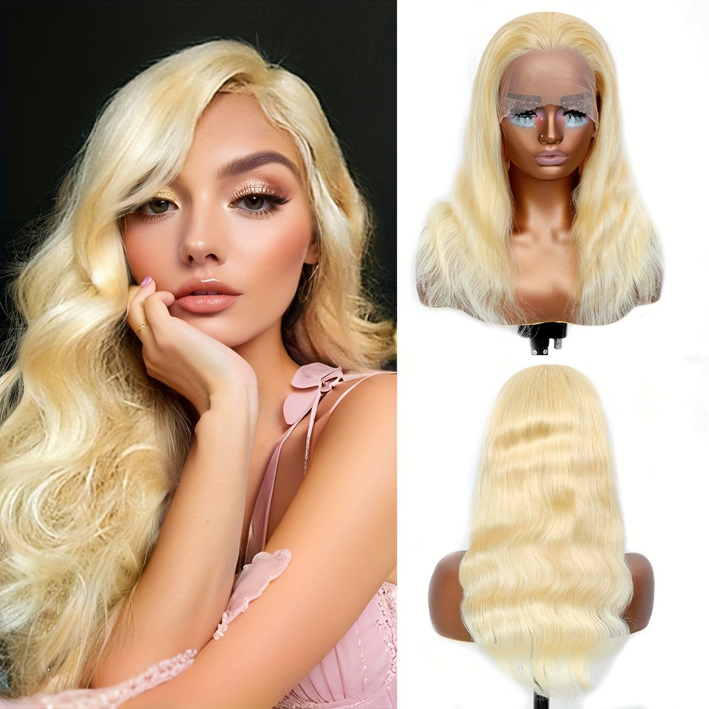 Hair Sophisticated 613 Blonde Body Wave Lace Front Wig – 13x4 HD Transparent Indian Virgin Human Hair, 180% Density, Pre-Plucked Lace Wig for Women