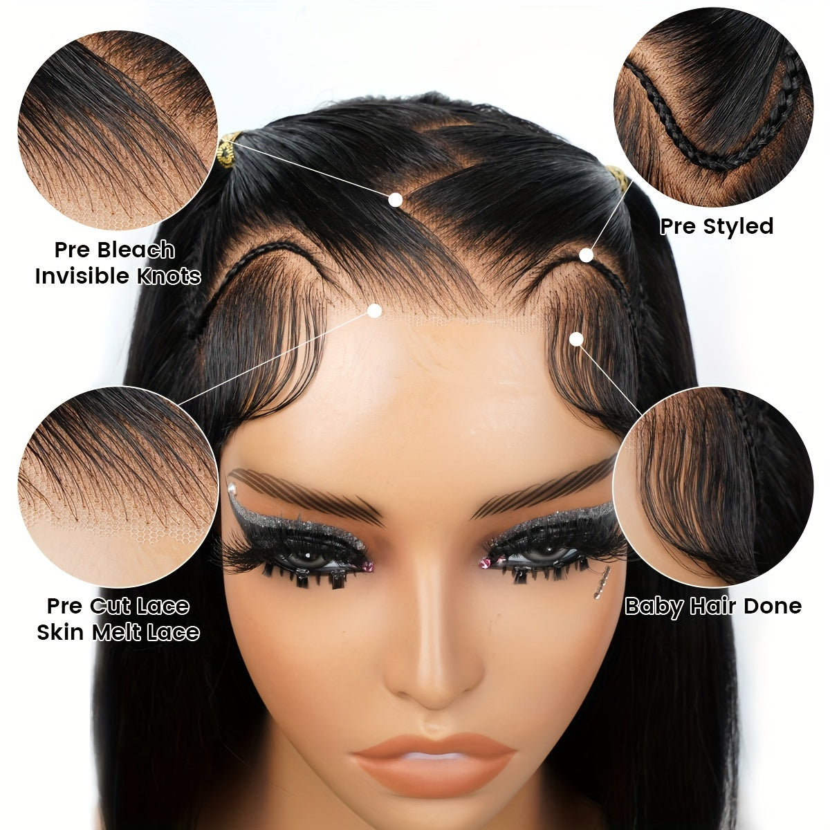 Alipearl Hair Glueless Styled Short BOB Wig Straight Pre-Styled 13x4 Ready To Go Lace Frontal Wig Put On And Go Human Hair Wigs Pre Bleached Pre Cut Pre Plucked 250% Density