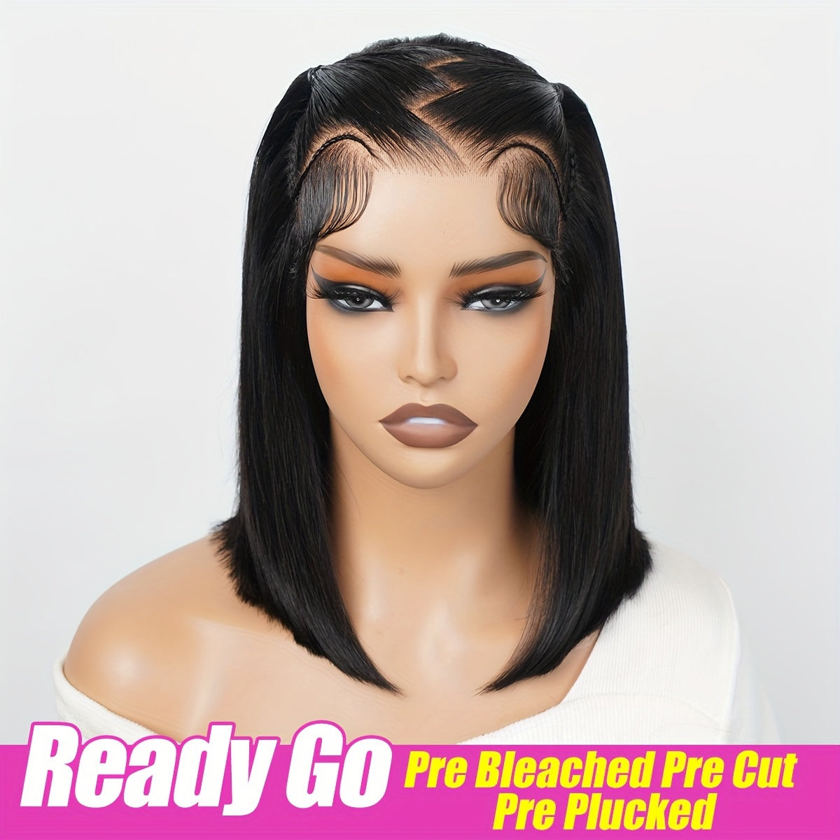 Alipearl Hair Glueless Styled Short BOB Wig Straight Pre-Styled 13x4 Ready To Go Lace Frontal Wig Put On And Go Human Hair Wigs Pre Bleached Pre Cut Pre Plucked 250% Density