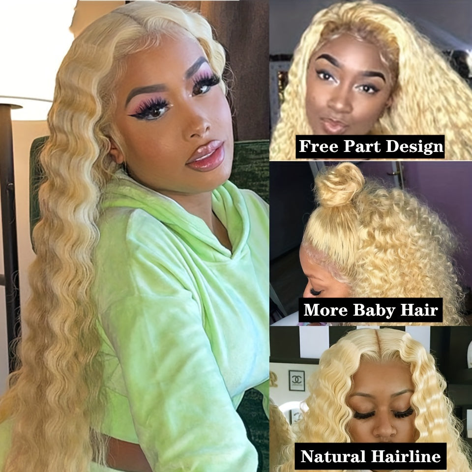 Hair Sophisticated 613 Blonde Deep Wave Lace Front Wig – 13x4 HD Transparent Human Hair Wig, Pre-Plucked with Baby Hair, 180% Density, 20-24 Inches, Natural Look for Women