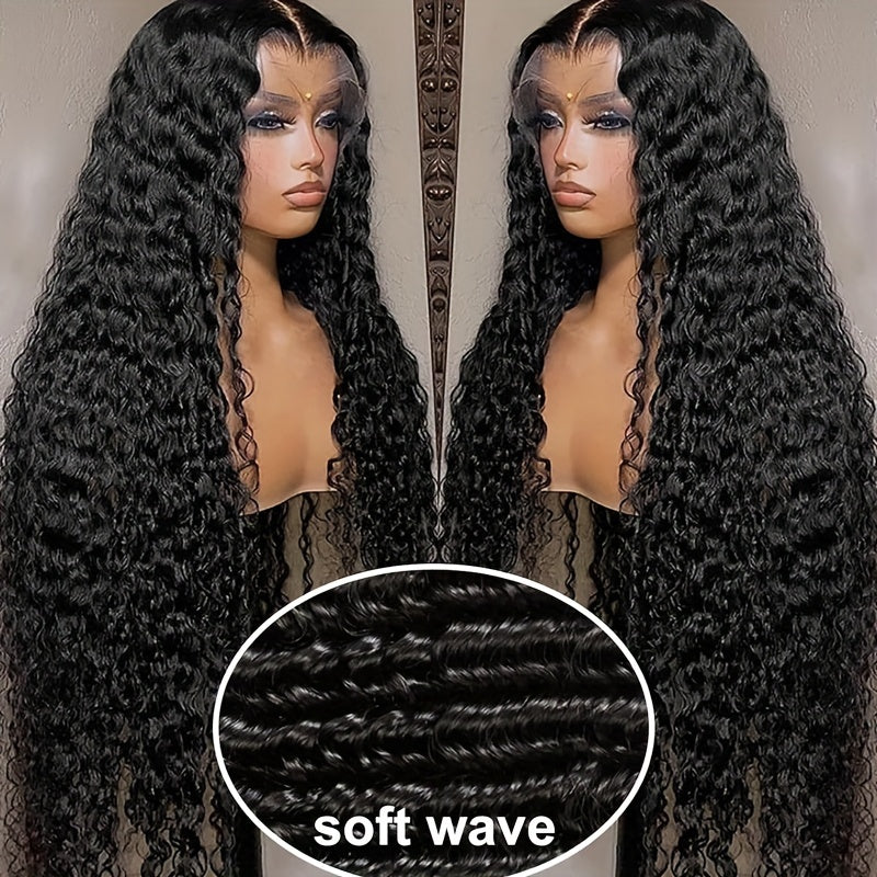 13*4 Water Wave Lace Front Glueless Human Hair Wig For Women - 200% Density, HD Deep Curly Frontal Wig - Wet And Wavy Ready To Wear