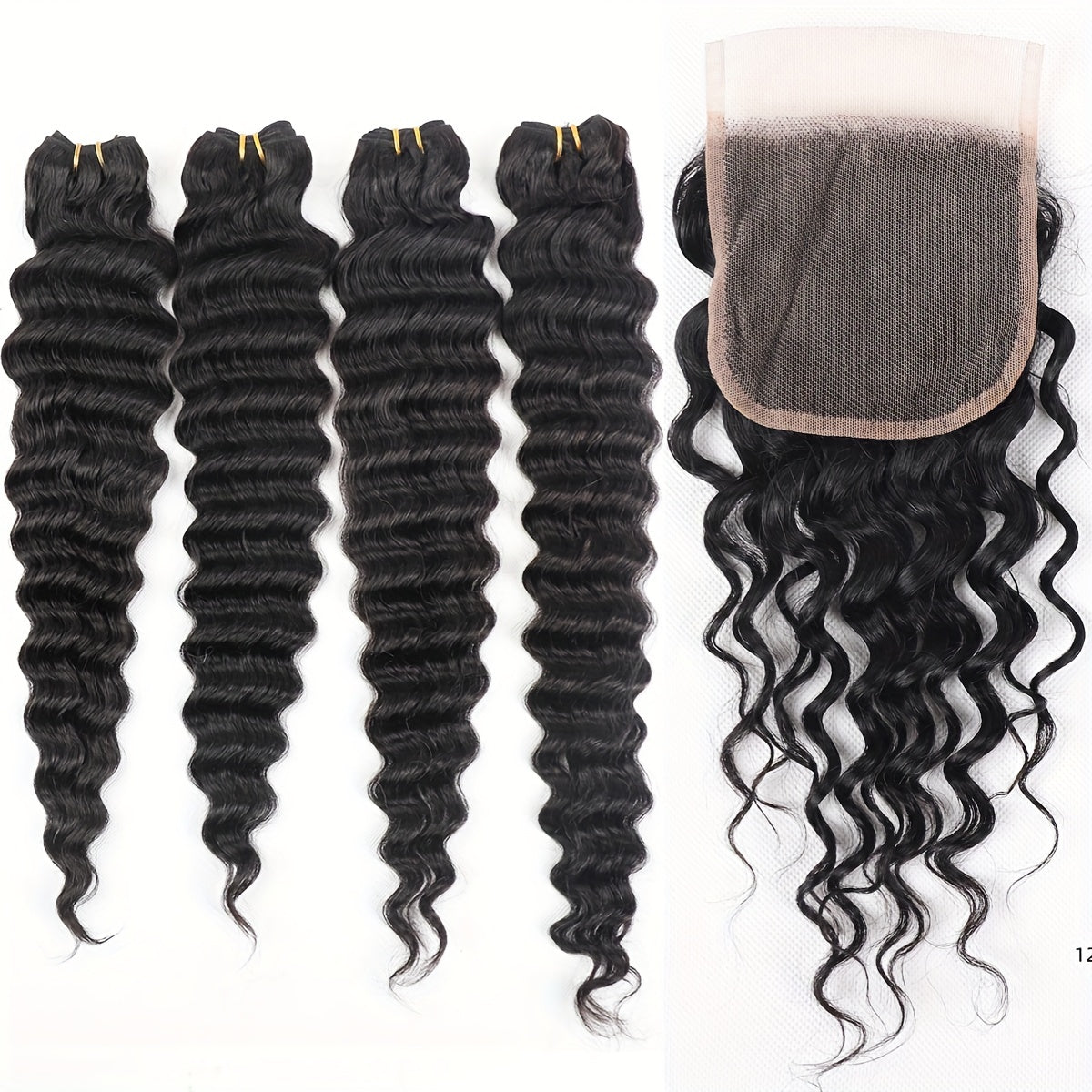 Hair Sophisticated™ – Deep Essence Set 4 Bundles Brazilian Deep Wave + 4x4 HD Lace Closure | Wet & Wavy Look | Mesh Bag Included