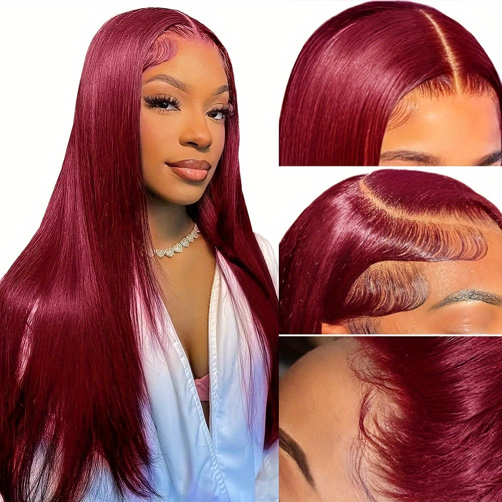 Hair Sophisticated 99J Burgundy Lace Front Wig – 13x4 HD Transparent Lace, 200% Density, Pre-Plucked with Baby Hair, Glueless Human Hair Wig, Available in 22-34 Inches