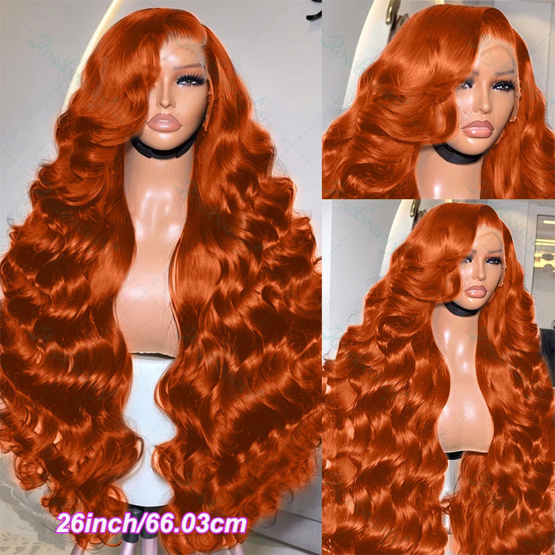 Hair Sophisticated 34" Ginger Orange Body Wave Lace Front Wig – 13x4 HD Transparent, Brazilian Virgin Human Hair, 200% Density, Pre-Plucked with Baby Hair, Natural Hairline, Christmas Gift for Women