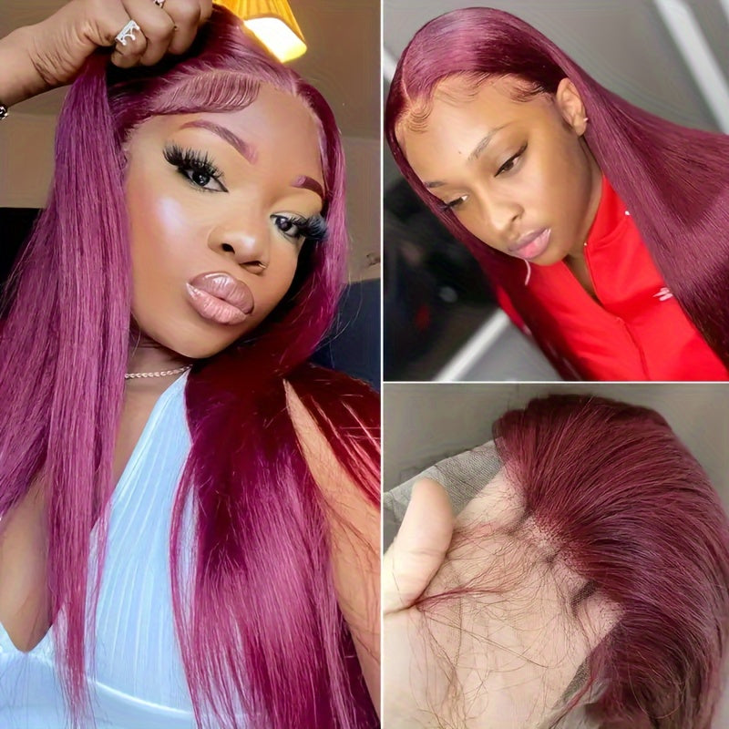 Hair Sophisticated 99J Burgundy Lace Front Wig – 13x4 HD Transparent Lace, 200% Density, Pre-Plucked with Baby Hair, Glueless Human Hair Wig, Available in 22-34 Inches