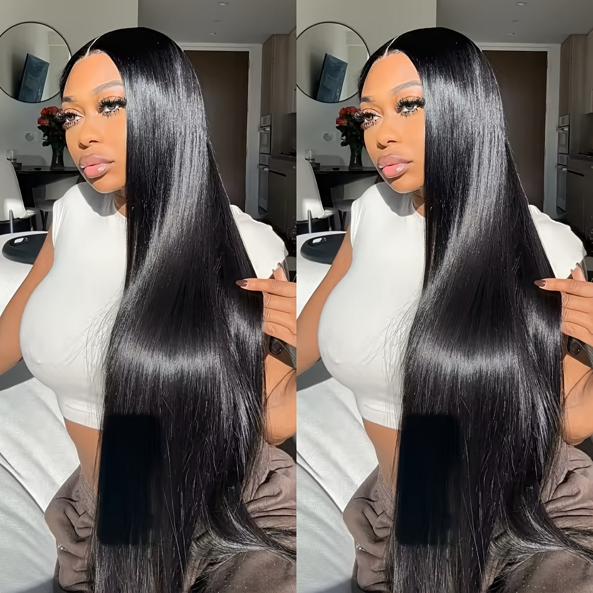 Hair Sophisticated - 100% Peruvian Straight Human Hair HD Lace Frontal Wig ā 13x7x1 Transparent Glueless Wig for Women