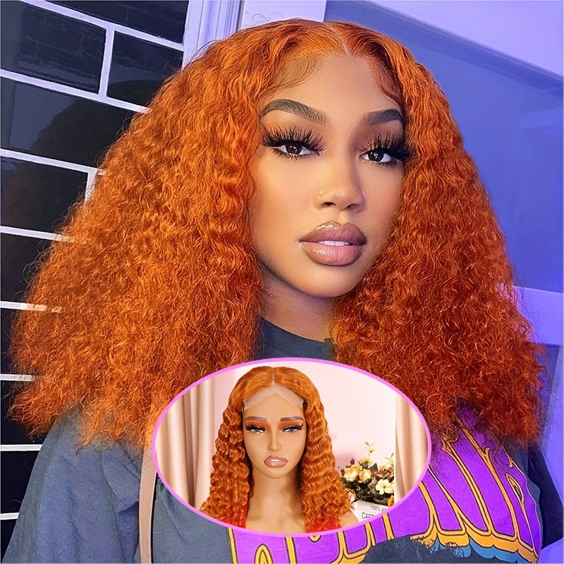 Hair Sophisticated Ginger Orange Deep Wave Bob Wig – 12 Inch 13x4 HD Lace Front, 100% Human Hair, 200% Density, Pre-Plucked with Baby Hair for a Natural Look
