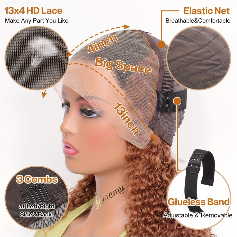 Natural Look For Women, Short Bob Honey Blonde Ombre Curly Lace Front Wig - 13x4 HD Human Hair, Pre-Plucked With Baby Hair, 250% Density Water Wave, Highlighted Gradient Color Transition, Hair Wig Perfect For Beginners