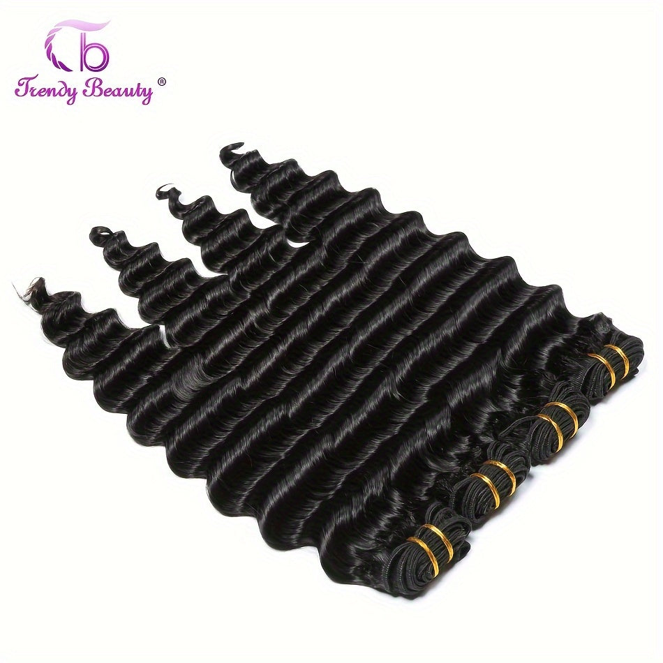 Hair Sophisticated Brazilian Deep Wave Human Hair – 4 Bundles + 4x4 Transparent Lace Closure | 100% Unprocessed Virgin Hair | Free Part | 5-Piece Bundle Deal