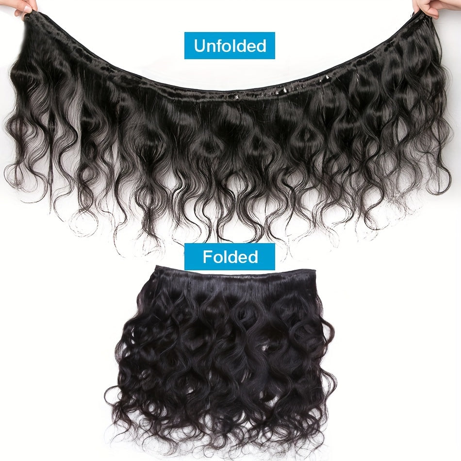 15A Grade 100% Unprocessed Brazilian Virgin Hair Body Wave Human Hair Bundles - 2pieces Full And Thick Natural Black Salon Quality Raw Hair Extensions For Women