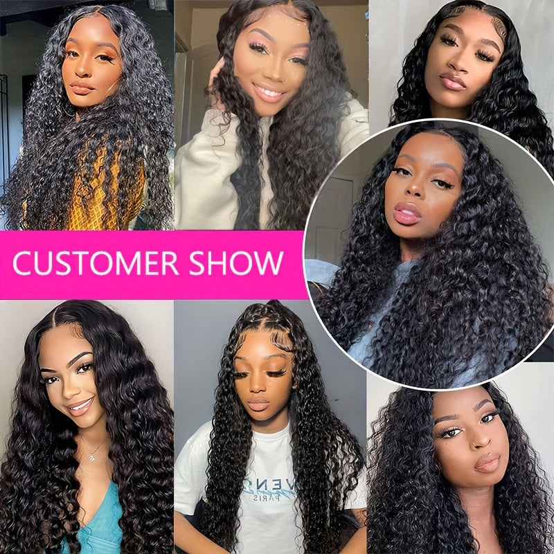 13*4 Water Wave Lace Front Glueless Human Hair Wig For Women - 200% Density, HD Deep Curly Frontal Wig - Wet And Wavy Ready To Wear
