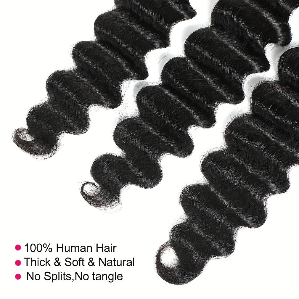 Hair Sophisticated™ – Deep Essence Set 4 Bundles Brazilian Deep Wave + 4x4 HD Lace Closure | Wet & Wavy Look | Mesh Bag Included