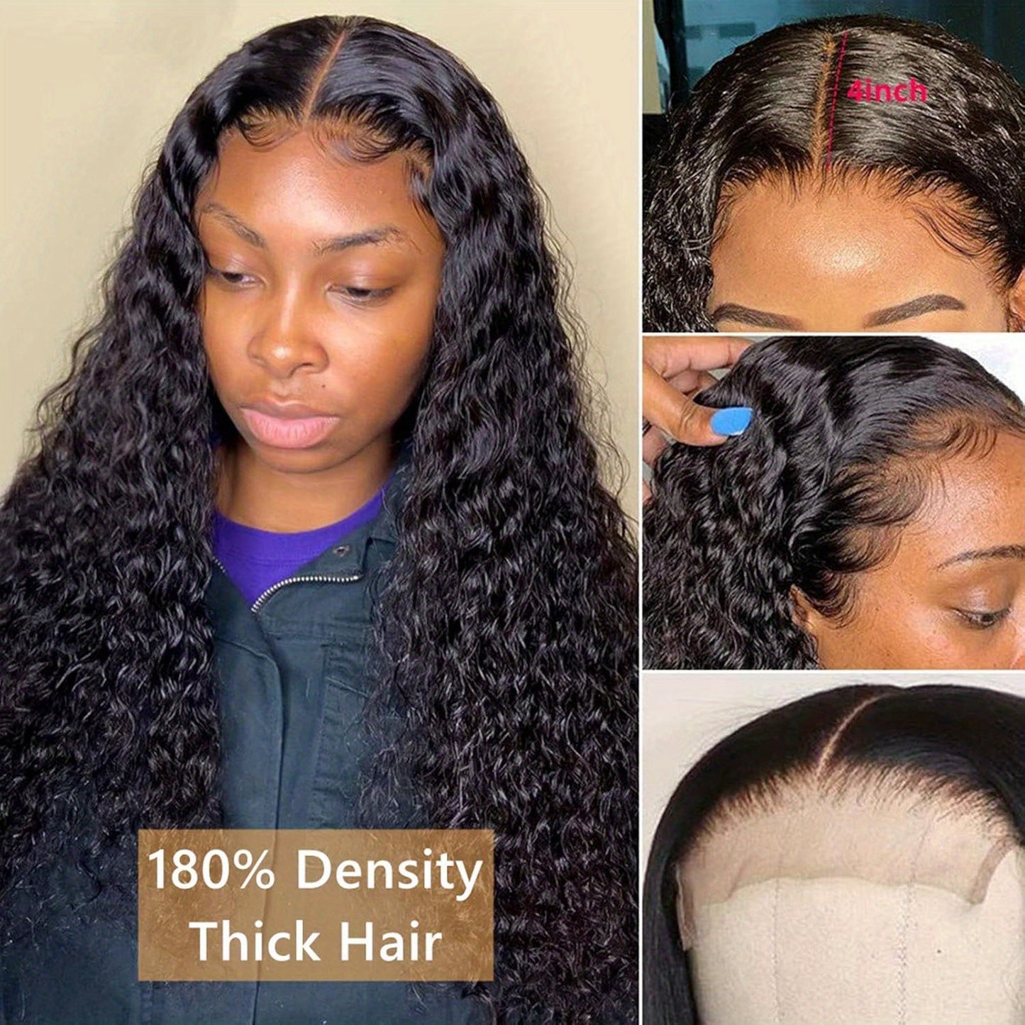 16 Inch Brazilian Virgin Human Hair Lace Front Wig - Deep Wave 4x4 Lace Closure, 180% Density, Pre-Plucked Baby Hair, Natural Black, HD Transparent Lace for Women, Soft & Healthy, Tangle-Free, Minimal Shedding, Adjustable Str