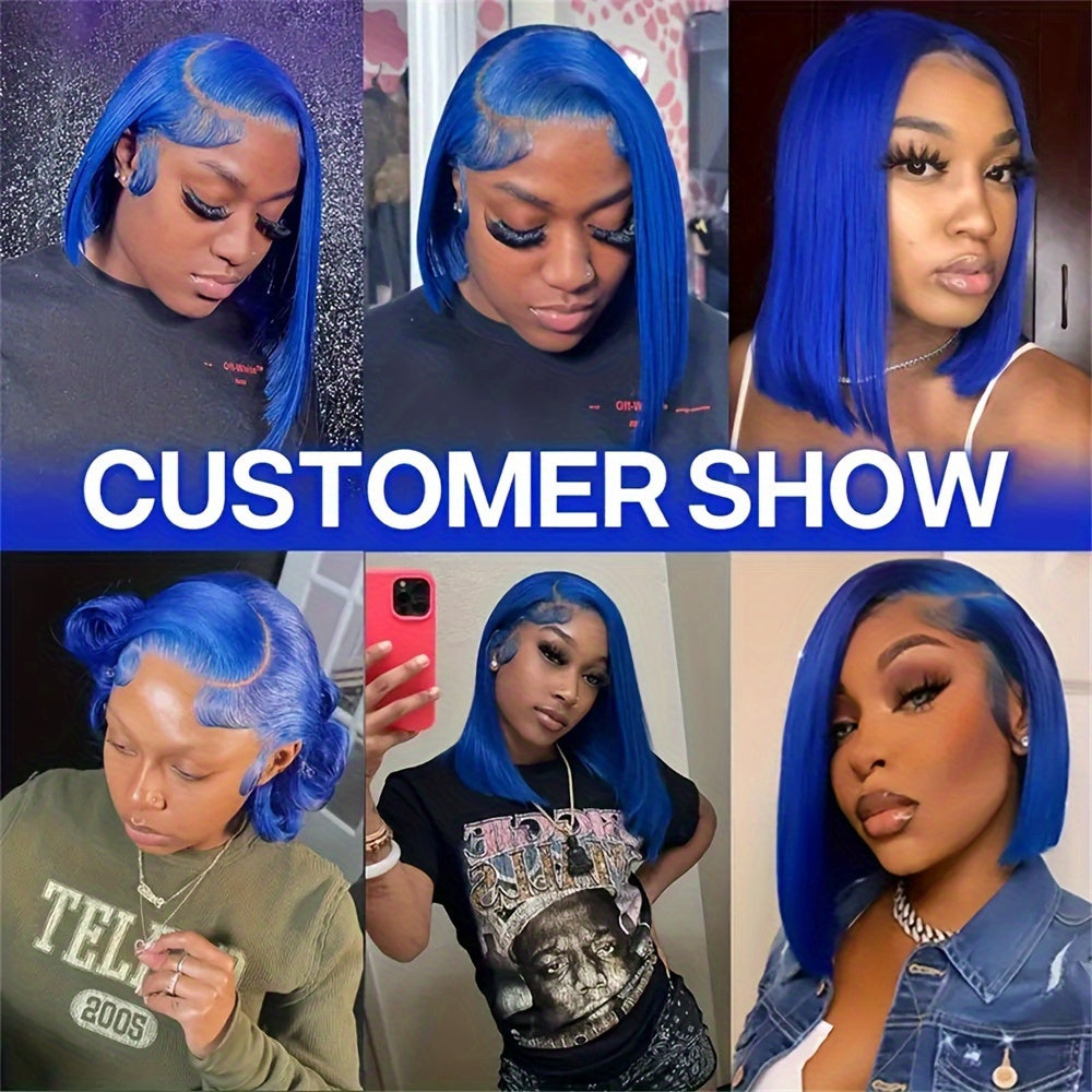 Hair Sophisticated Blue Ombré Bob Wig – 13x4 HD Lace Front Human Hair Wig, Dark to Light Blue Gradient, 180% Density, Straight Cut, Pre-Plucked Hairline, 10-16 Inch