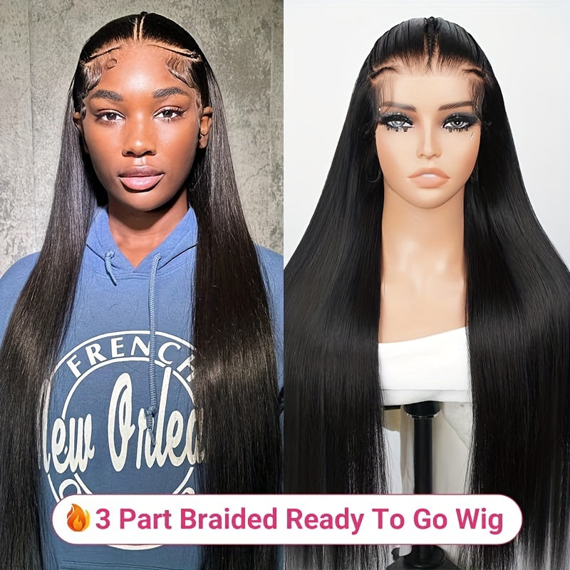 Hair Sophisticated Pre-Braided Wear & Go Wig – 13x4 HD Transparent Lace Front Human Hair Wig, Straight, Glueless, Pre-Cut, Pre-Styled, 180% Density