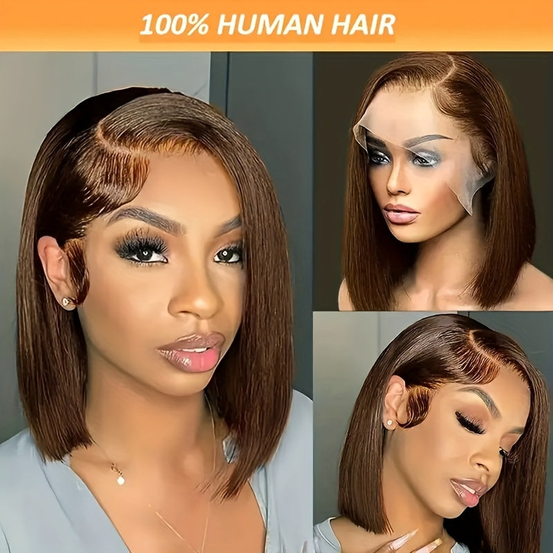 Hair Sophisticated Elegant Straight Bob Wig – 13x4 HD Transparent Lace Front, Glueless Brazilian Human Hair, 200% Density, Pre-Plucked Short Wig with Baby Hair