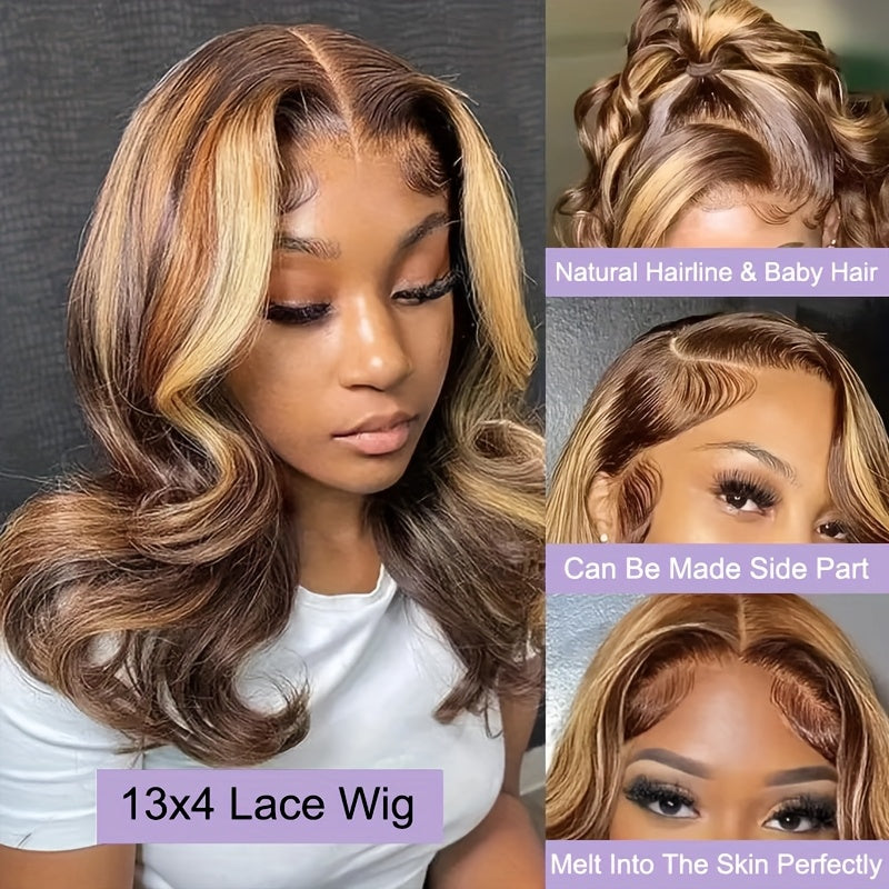 Hair Sophisticated Blonde Highlighted Body Wave Bob Wig ā 13x4 HD Lace Front, 250% Density Human Hair Wig for Women, Pre-Plucked with Baby Hair, Bleached Knots, Natural Hairline | Spring New Arrival