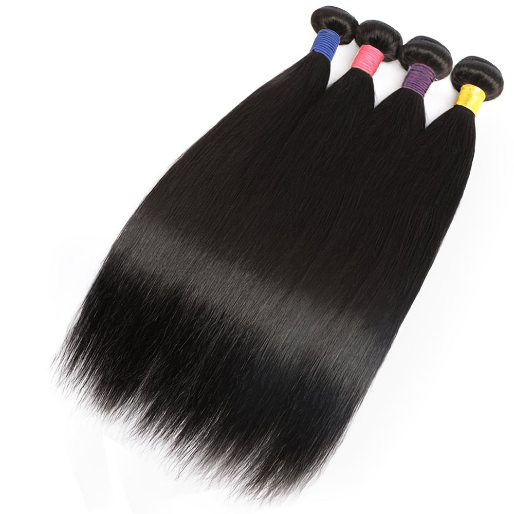 Hair Sophisticated 4 Bundles Straight 100% Unprocessed Human Hair with 4x4 T-Part Lace Closure – Natural Black, Seamless Blend for All Ethnicities