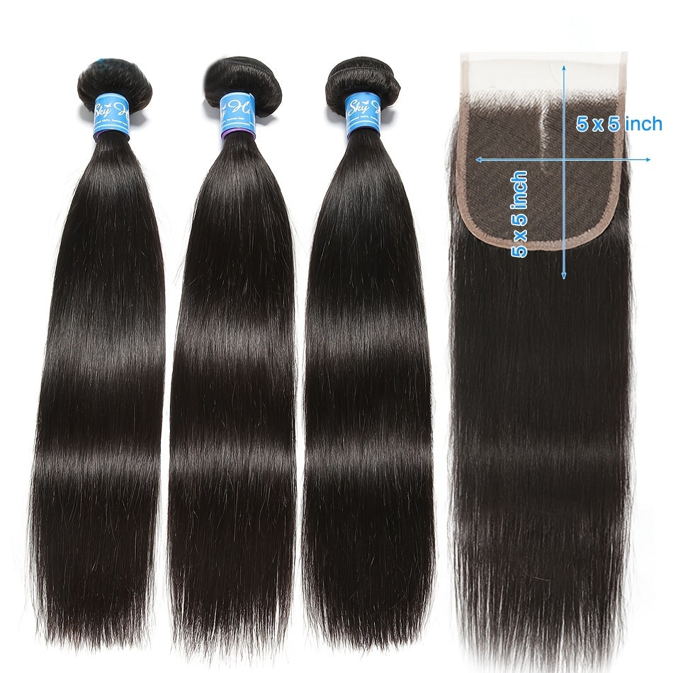 Hair Sophisticated™ – Sleek Luxe 3-Bundle Set with 5x5 Lace Closure