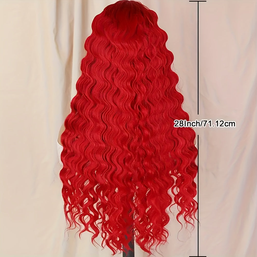 Red Color Loose Deep Wave 13x4 Transparent Lace Front Wigs for Women with Pre Plucked Glueless Wig Pre Plucked with Baby Hair Full Edges Middle Part Lace Wig for Women Girls Tax Rebate Hot Selling 230 Density