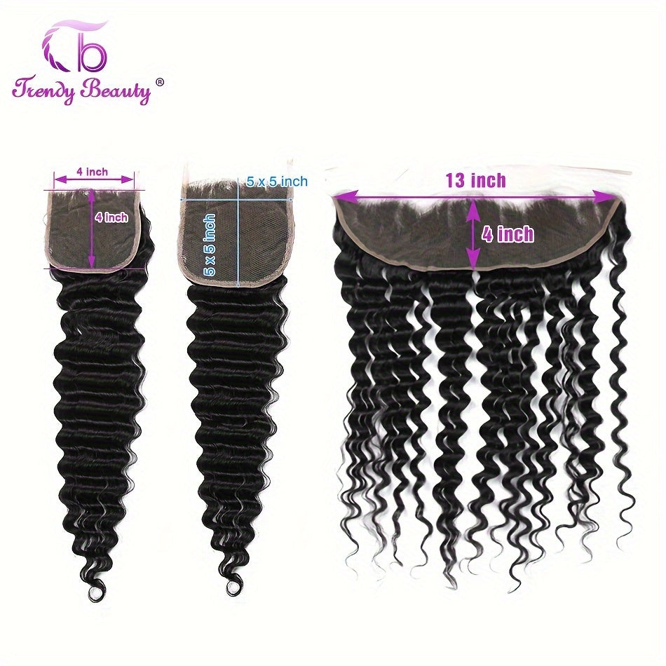 Hair Sophisticated Brazilian Deep Wave Human Hair – 4 Bundles + 4x4 Transparent Lace Closure | 100% Unprocessed Virgin Hair | Free Part | 5-Piece Bundle Deal