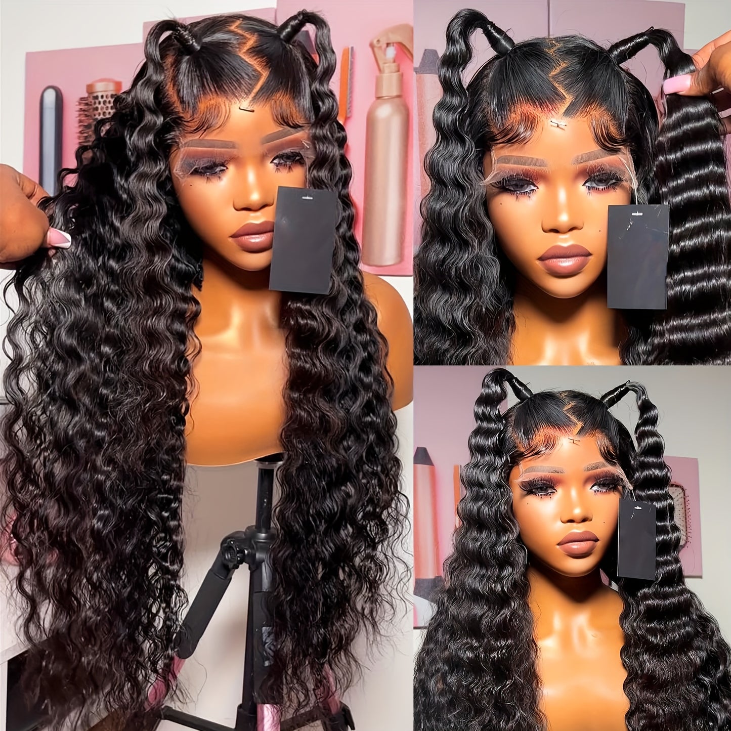 200% Density Bye Bye Knots13x4 Deep Wave Lace Front Wigs 13*4 HD Transparent Deep Wave Hair Glueless Curly Wigs For Women (26/32inch) 13x4 Curly Wave With Full Edges Baby Hair Black Long Water Wave Pre Plucked Lace Front Wig