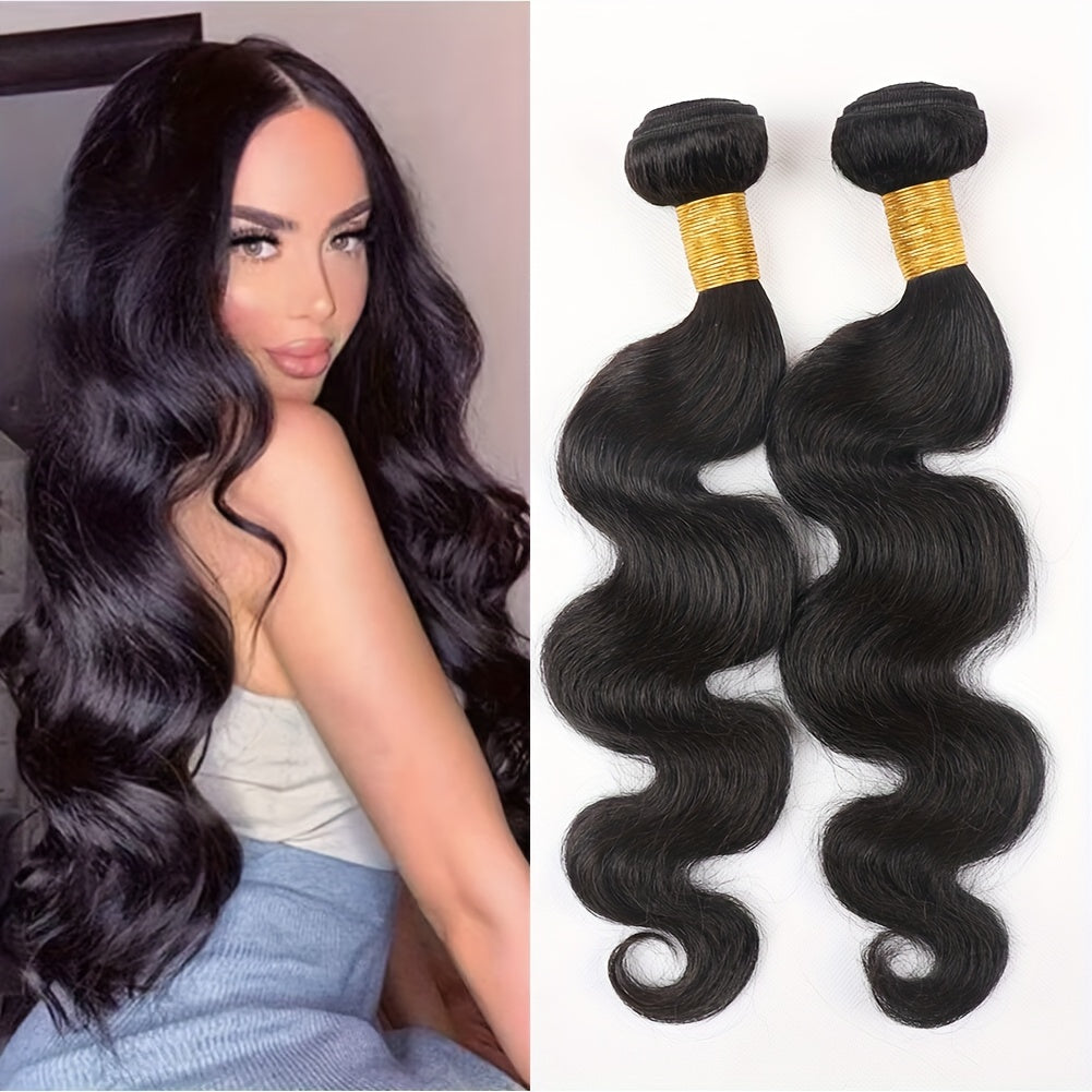 15A Grade 100% Unprocessed Brazilian Virgin Hair Body Wave Human Hair Bundles - 2pieces Full And Thick Natural Black Salon Quality Raw Hair Extensions For Women