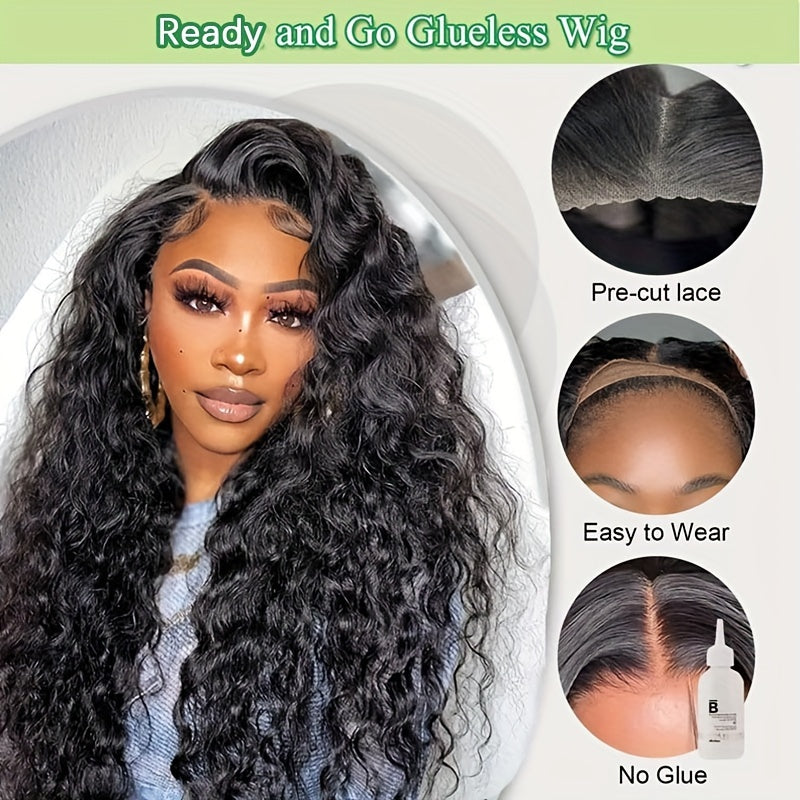200% Density Water Wave Human Hair Wig - Glueless, Pre-Plucked, Pre-Cut 13x4 HD Lace Closure, Easy to Put On for Women
