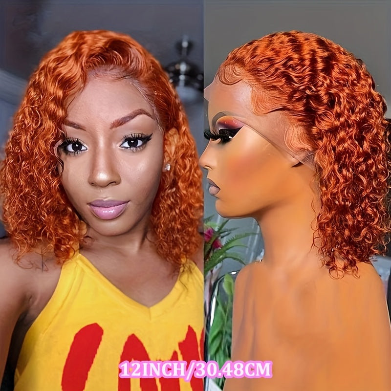 Hair Sophisticated Ginger Orange Deep Wave Bob Wig – 12 Inch 13x4 HD Lace Front, 100% Human Hair, 200% Density, Pre-Plucked with Baby Hair for a Natural Look