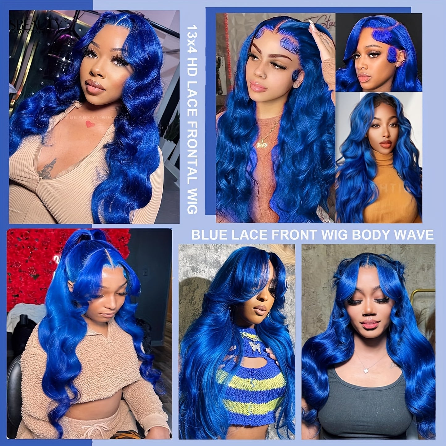 Hair Sophisticated Blue Body Wave Lace Front Wig – 13x4 HD Lace, 100% Human Hair, Pre-Plucked, Glueless, 12A Grade, 180% Density, Vibrant Colored Wig for Women