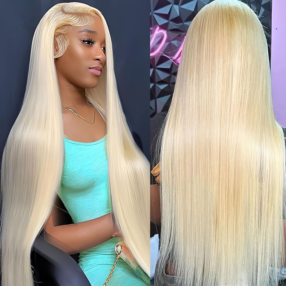 Hair Sophisticated 32" 613 Blonde Straight Lace Front Wig – 13x4 HD Transparent Brazilian Virgin Human Hair, 200% Density, Pre-Plucked with Baby Hair, Free Part Design